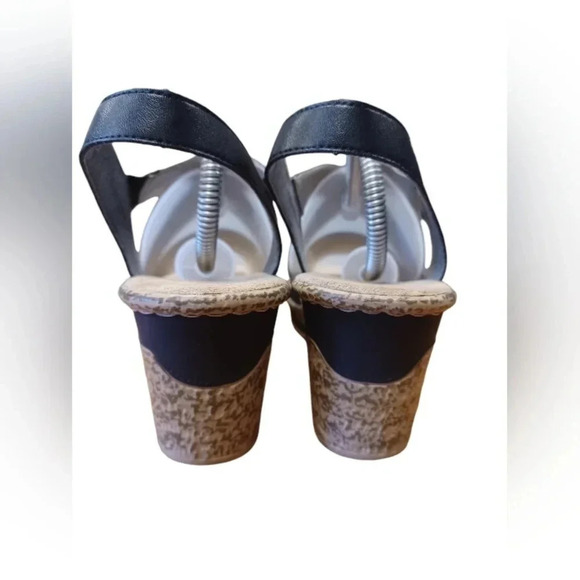 Riekers Wedge Heel  Black Embossed Strappy Leather Sandals Size 41 - Picture 4 of 6